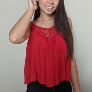 Red crochet neckline top